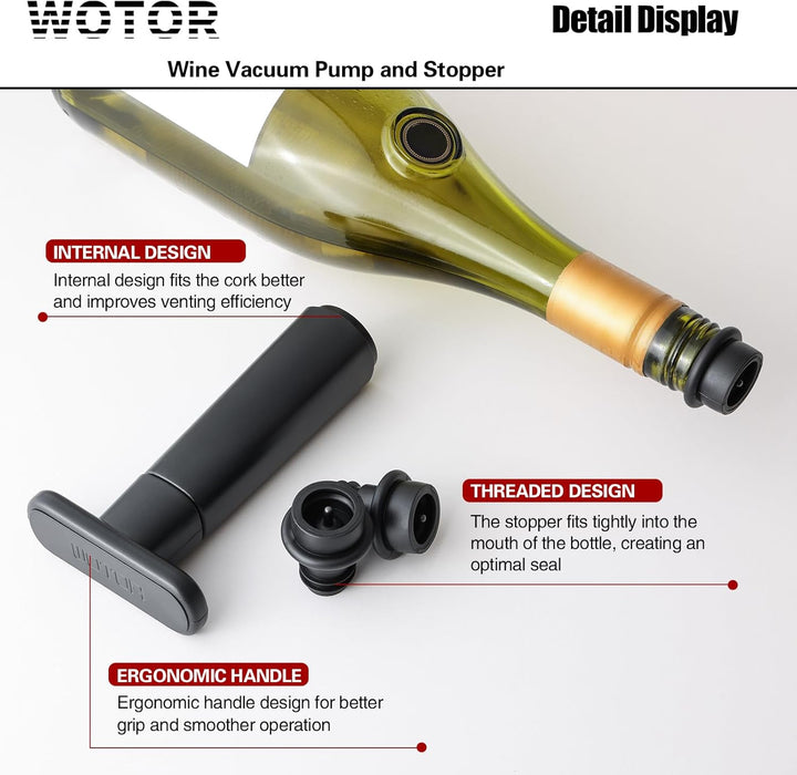 Wine Vacuum Pump with 4 Wine Stoppers, Reusable Bottle Sealer, Black