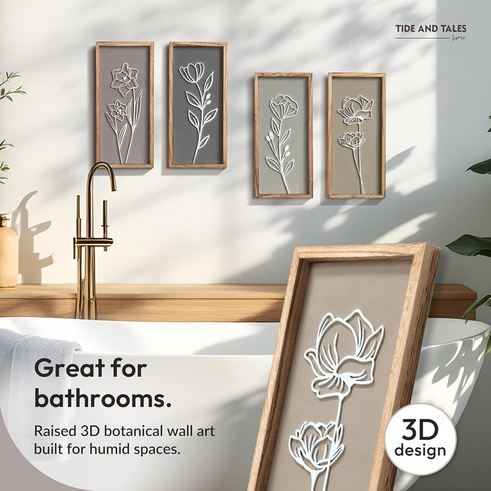 3d Framed Wall Art, Set of 4, Floral Boho Wall Decor