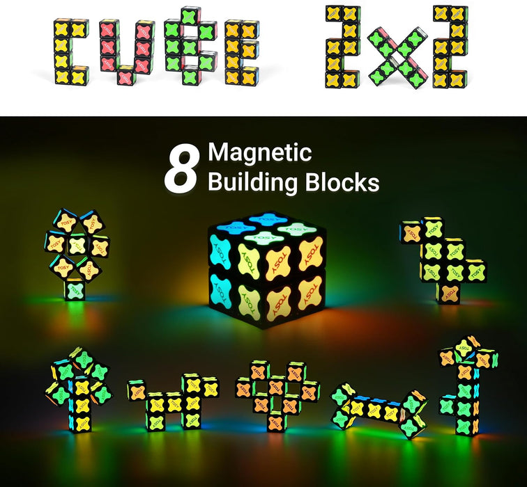 Magnet Cube 2x2 - 8 Blocks, 2 in 1 Toy: 2x2x2 Puzzle Cube and Customizable Infinity Cube, Glowing, UV Flashlight, Fidget