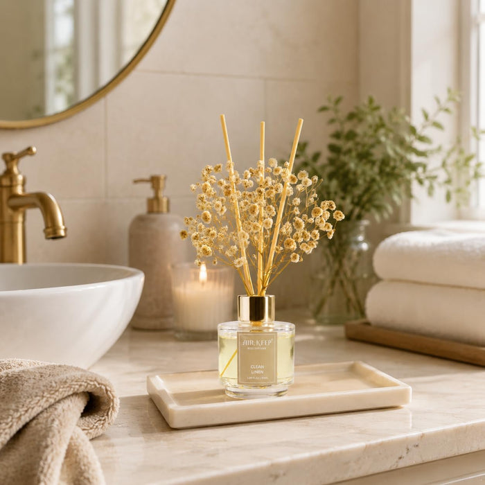Reed Diffuser Set of 3,Clean Linen Ocean Mist&Sea Salt Lavender Eucalyptus Oil Reed Diffusers for Bedroom Living Room Office Aromatherapy Oil Reed Diffuser for Gift 50ml x 3