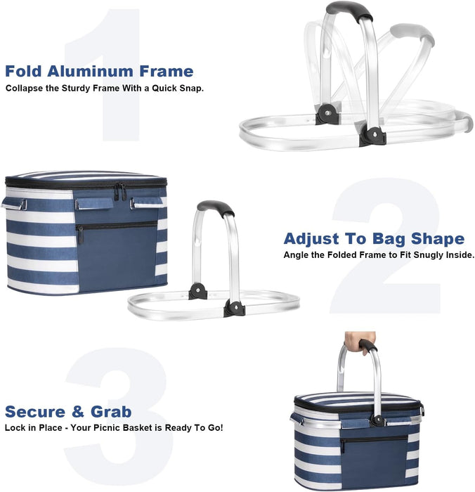 ALLCAMP Picnic Basket, 22L Insulated Cooler Foldable, Thick, Blue White