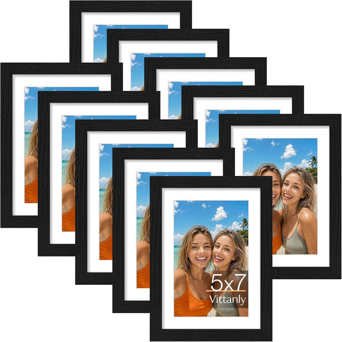 5x7 Picture Frames Set of 10 for Wall or Tabletop Display, Black