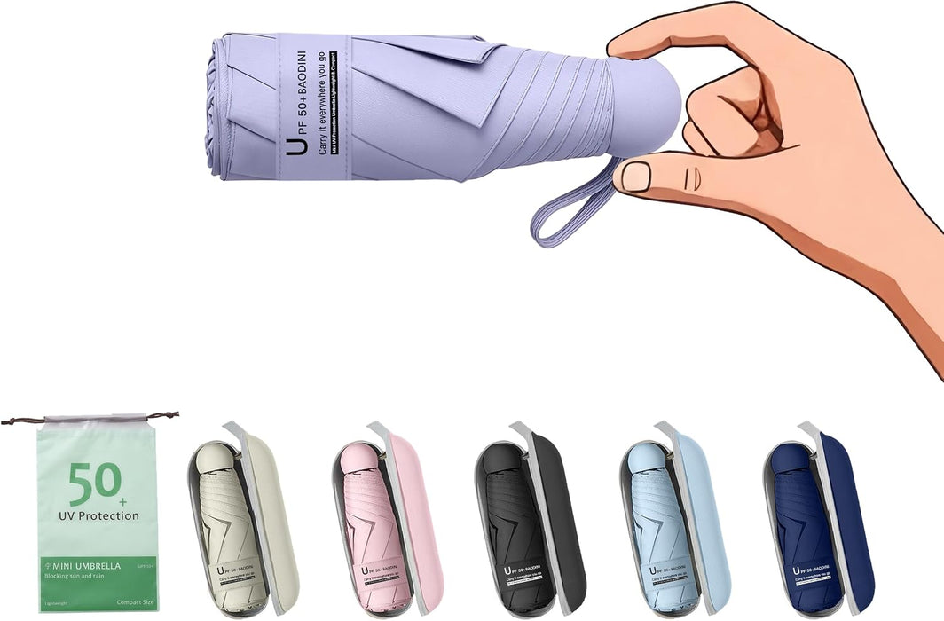 Mini Travel Umbrella with UV Sun Protection, Compact Pocket-Size