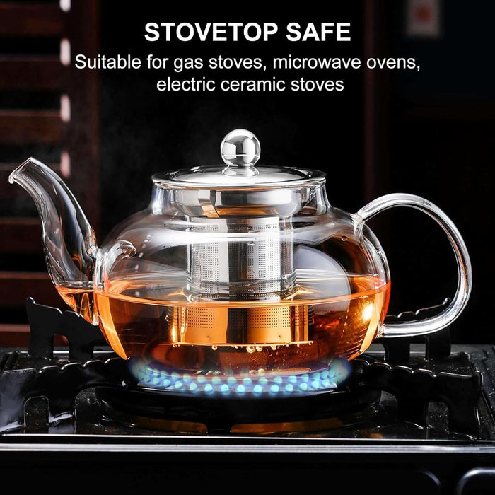 Tea Pot for Stove, 20 oz Stovetop Clear Glass Teapot with Infuser