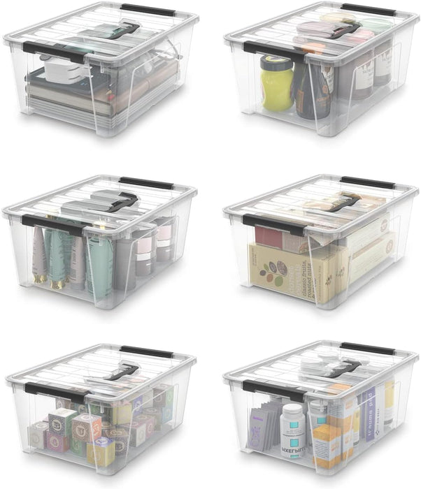 Clear Storage Latch Bins, 6-Pack Storage Organizer Box with Handle and Lids, 5-Litre