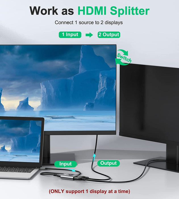 HDMI Switch 4k@60hz Splitter,  Aluminum Bidirectional HDMI Switcher 2 in 1 Out, Manual HDMI Hub Supports HD Compatible with Xbox PS5/4/3 Blu-Ray Player Fire Stick Roku