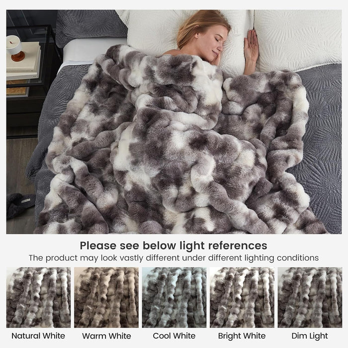 Faux Fur Throw Blanket for Couch, Fuzzy Soft Plush Thick Bubble Blanket for Sofa Bedroom Living Room, 50 * 60 Inches Tie-dye Taupe