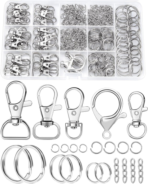 325PCS  Keychain Making Kit - Silver Keychain Clips with Key Rings
