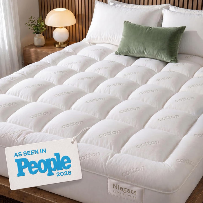 100% Cotton Top Queen Size Mattress Pad, Pillow Top