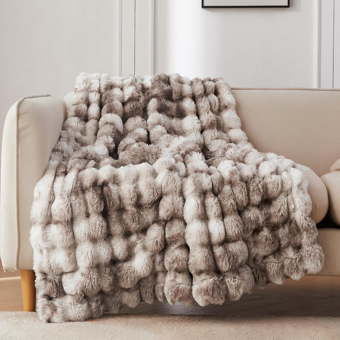Soft Bubble Faux Fur Throw Blanket, 50"x60", Tie-dye Brown