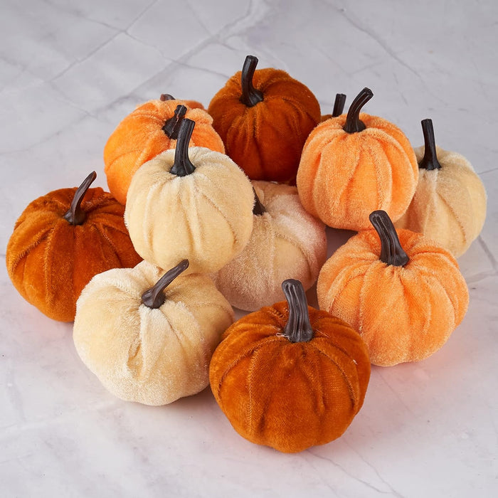 Pumpkin Decor 12pcs Artificial Velvet Fall Thanksgiving Decoration