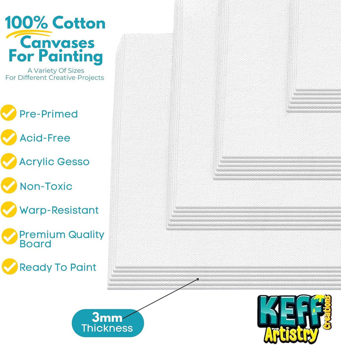 24-Pack 𝗣𝗥𝗘𝗠𝗜𝗨𝗠 Canvas for Painting, 6 of 5x7, 8x10, 9x12,11x14 Painting Canvas Boards, Art Supplies for Adults & Kids - 100% Cotton Primed Canvases for Painting Acrylic, Oil, Watercolor