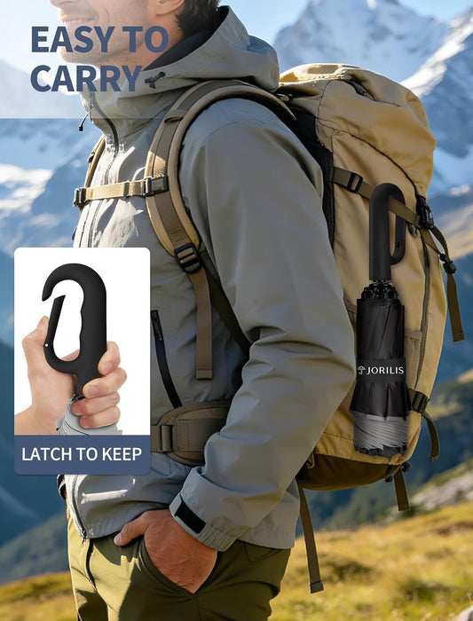Inverted Umbrella with Carabiner Handle, Windproof UV Sun & Rain