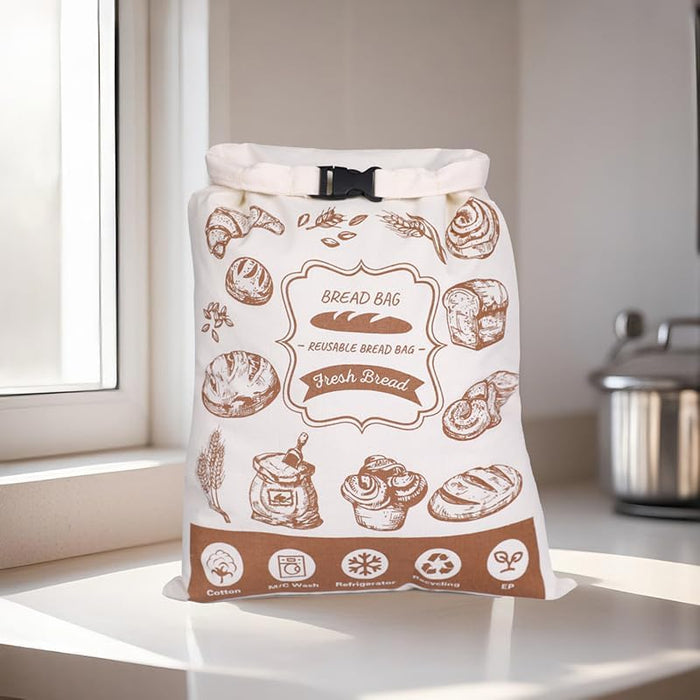 Pack of 2 Reusable Beeswax Bread Bags, 17x13 Inch Cotton Storage Bags with Lock for Acid Dough Homemade Bread, Refrigerator Freezer Daily Freshness
