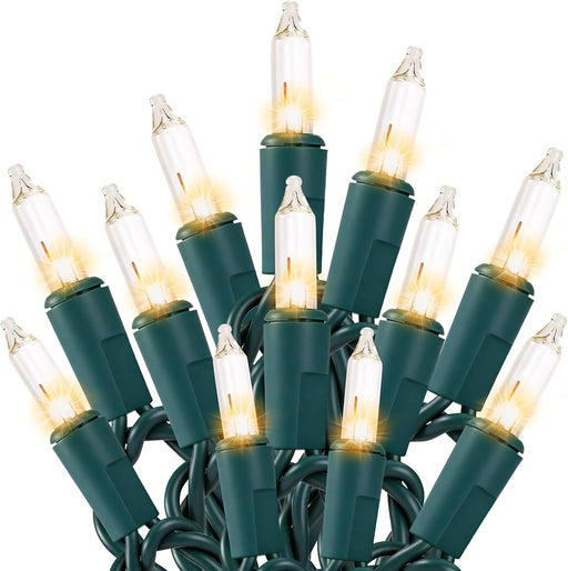 Christmas Lights 100 Count Clear Mini Lights Green Wire UL Certified Connectable Warm White String Lights for Christmas 