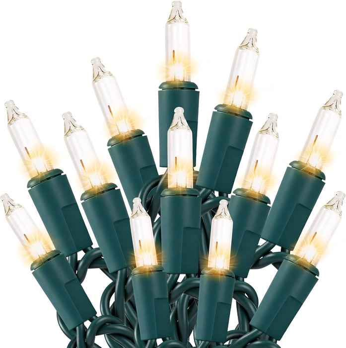 Christmas Lights 100 Count Clear Mini Lights Green Wire UL Certified Connectable Warm White String Lights for Christmas 