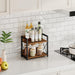 Countertop Shelf Organizer, 2 Tier Kitchen Spice Rack for Countertop, Wood Coffee Counter Shelf Organizer for Home (Brow