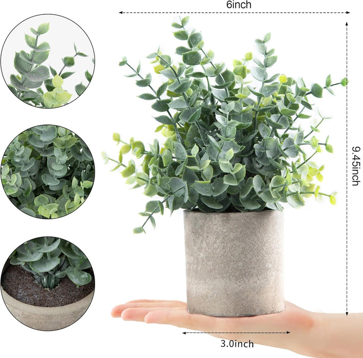 2 Pack Small Fake Plants Eucalyptus Potted,Sage Green