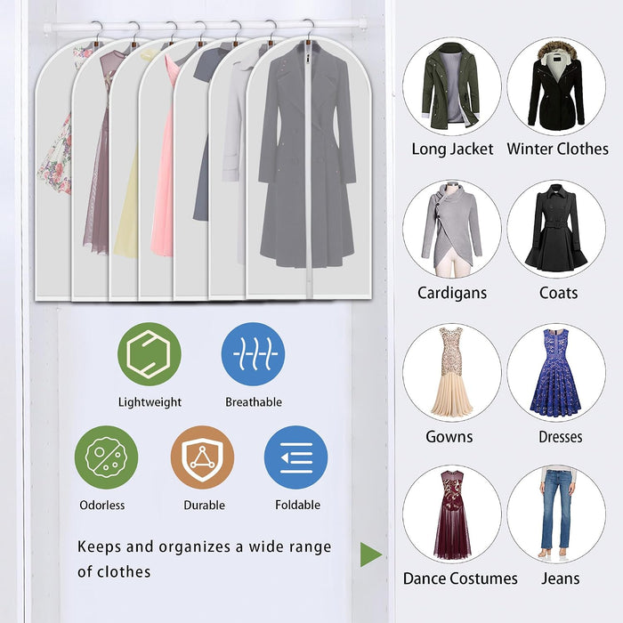 Clear Garment Bags for Hanging Clothes, 60 Inch, 7 Pack with 5 Cedar Balls