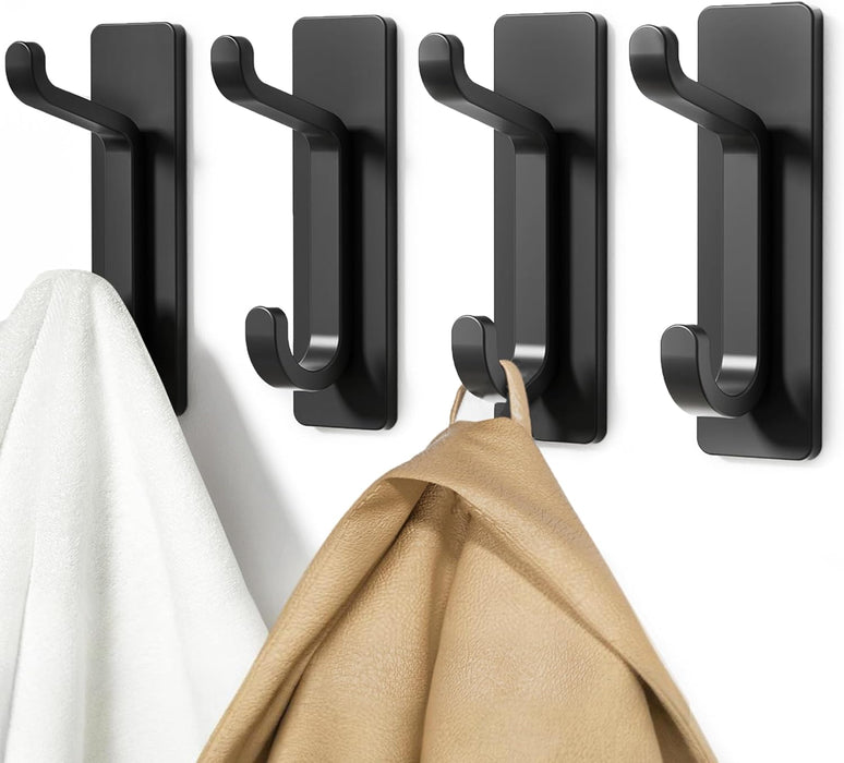 13LB Strong Stick-on Hooks for Coat & Towel, Black 4 Pack