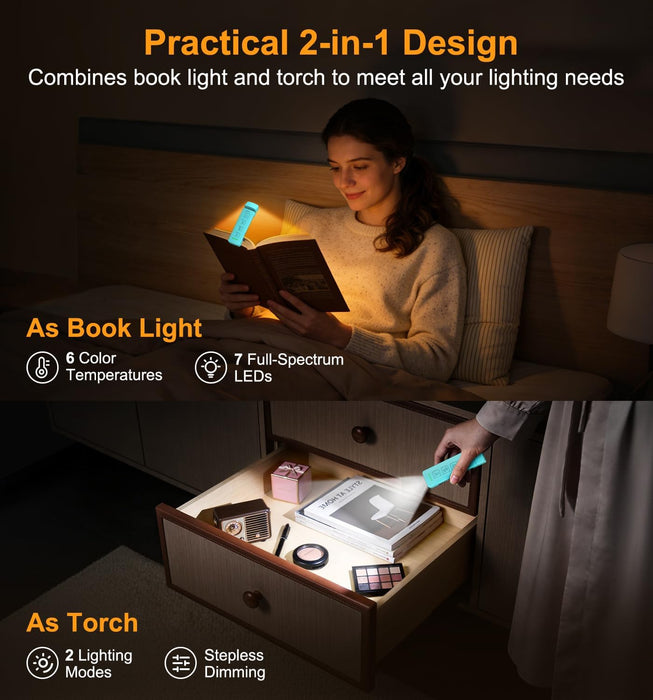 2026 Gen 2 Rechargeable Book Light,2-in-1 Reading Light & Flashlight