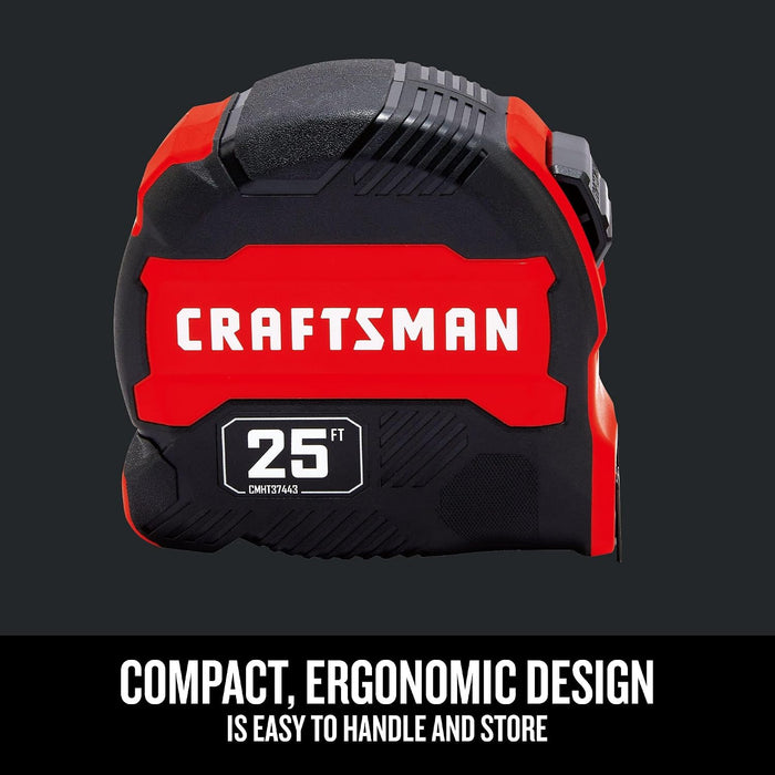25-Ft Tape Measure with Fraction Marketing, Retractable, Manual-Locking Blade (CMHT37443S)