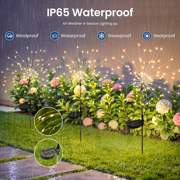 2Pack Solar Lights Outdoor, 120LED Firework Lights