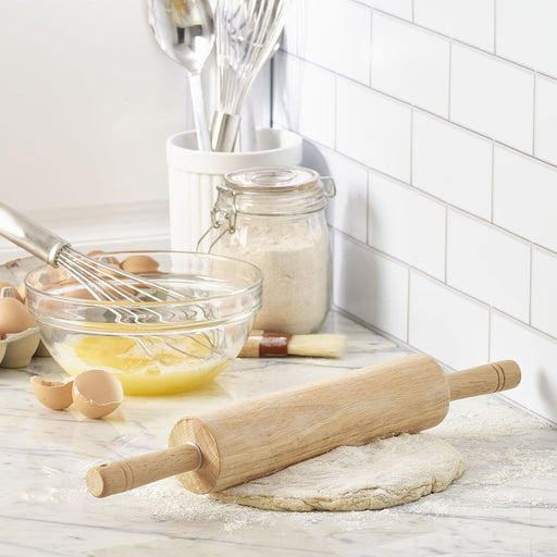 Classic Wood Rolling Pin, 18-Inch Hardwood Dough Roller for Baking Pizza, Pies, Pastry and Cookies, Ergonomic Handles, K