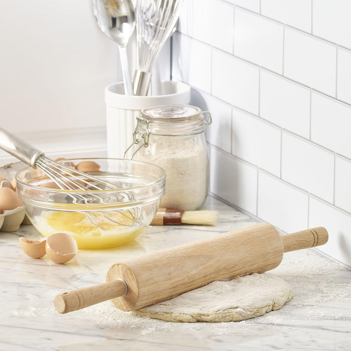 Classic Wood Rolling Pin, 18-Inch Hardwood Dough Roller for Baking Pizza, Pies, Pastry and Cookies, Ergonomic Handles, K