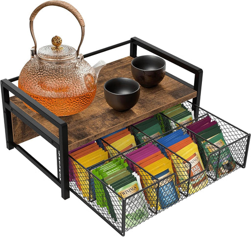 Tea Bag Organizer, Wood Tea Organizers and Storage Chest, Teabag Holder with Storage Drawer,Tea Station Chest Display Co