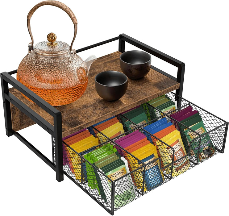 Tea Bag Organizer, Wood Tea Organizers and Storage Chest, Teabag Holder with Storage Drawer,Tea Station Chest Display Co