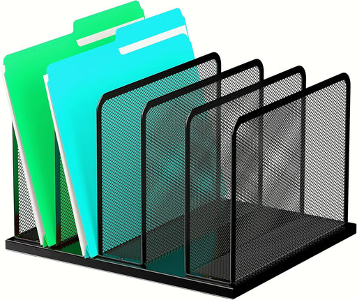 Desk File Organizer Upright Mesh Desktop Organizer File Sorter Office Organization File Holder for Home, Office & Classroom (Black, 1 Pack 5-Section)