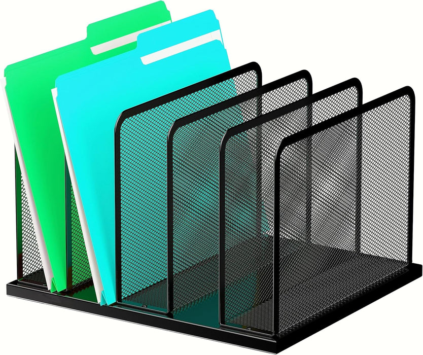 Desk File Organizer Upright Mesh Desktop Organizer File Sorter Office Organization File Holder for Home, Office & Classroom (Black, 1 Pack 5-Section)