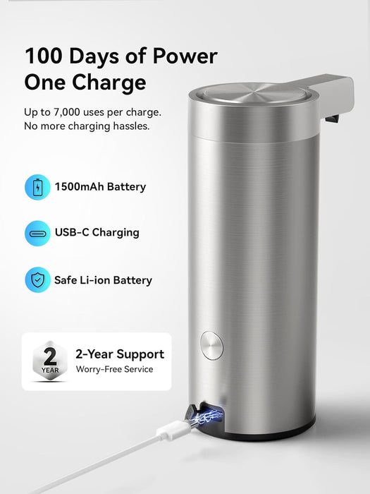 Touchless Automatic Soap Dispenser – Clog-Free Pump, 0.2s Fast Sensor, USB-C Rechargeable, Smudge-Resistant Stainless Steel, for Kitchen & Bathroom Soap Dispenser