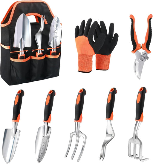 Garden Tools Set, 8 Piece Gardening Tools Set with Non Slip Ergonomic Handle, Heavy Duty Garden Tool Set with Storage Ba