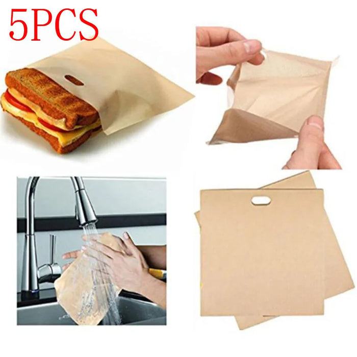 5Pcs/Set Reusable Toaster Bag Non Stick Bread Bag Sandwich Bags Fiberglass Toast Microwave Heating Pastry Tools