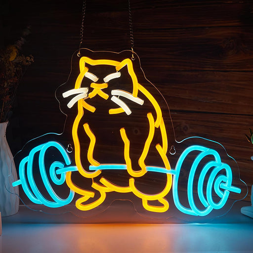 Cat Gym Neon Sign for Wall Decor Gym Decor Funny Cat Neon Light Smart plug timer compatible USB-Powered Men Cave Teen Ro