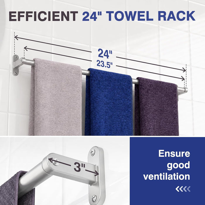 Brushed Nickel 24" Towel Rack, Rustproof Wall Mounted Towel Bar