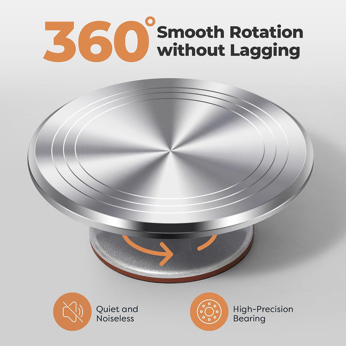 12" Aluminum Cake Turntable Set, Rotating Cake Stand for Decorating