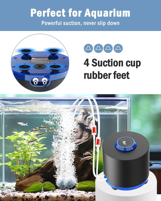 Aquarium Air Pump, 3W Powerful Dual Outlet Adjustable Oxygen Aerator