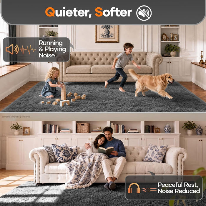 Area Rugs for Living Room Bedroom, Washable Non-Slip Fluffy Soft Grey Shag Carpet, Indoor Floor Gray 4x6 Fuzzy Shaggy Living Room Plush Rug for Kids Home Dorm Decor Aesthetic