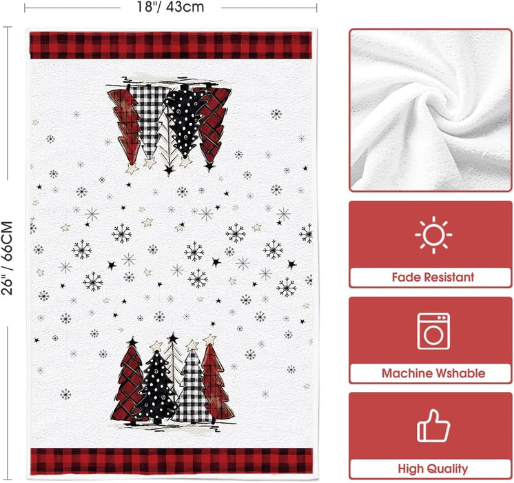 Red Black Snowman Christmas Kitchen Towels Set of 4 18x26 Inch