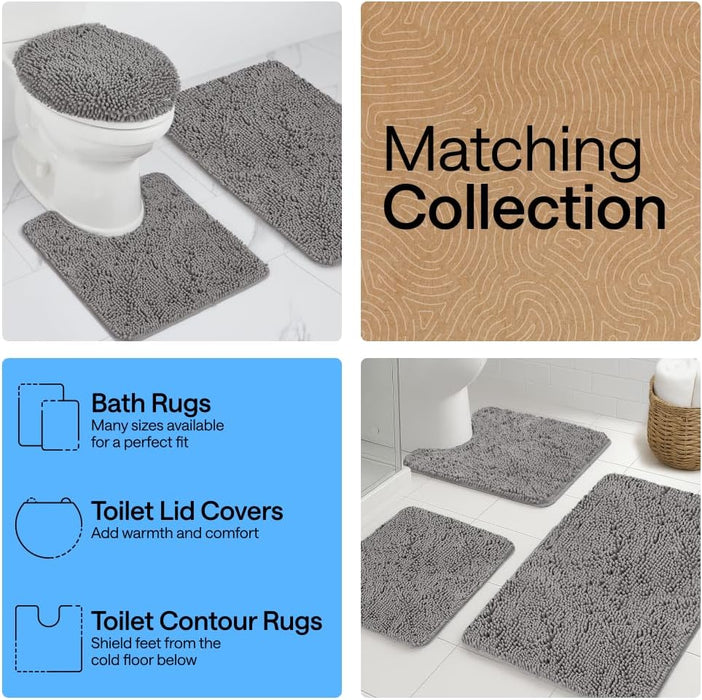 Bath Rug Mat for Bathroom, Absorbent Chenille, 24x17 Gray