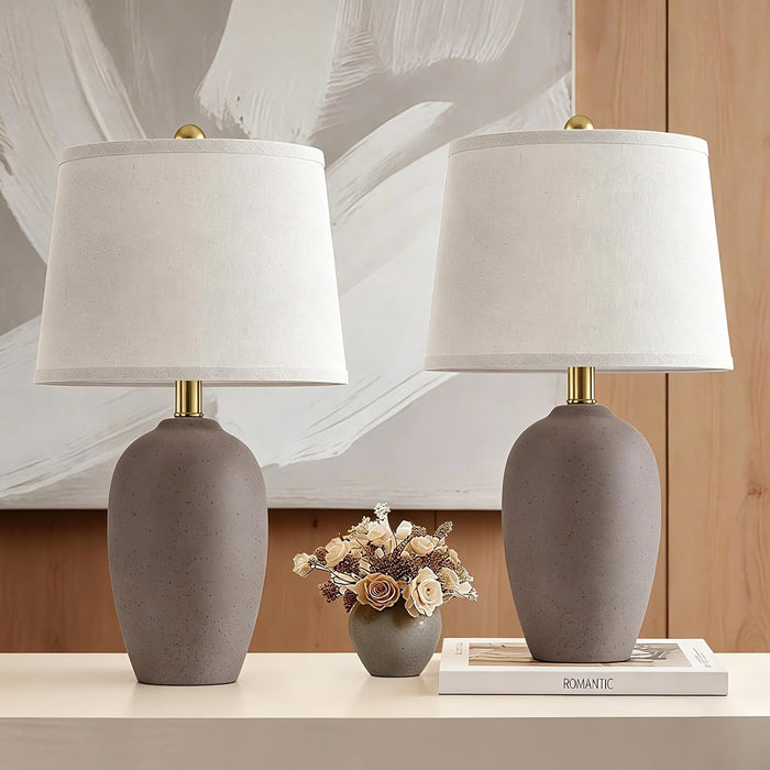 21'' Set of 2 Farmhouse Ceramic Small Table Lamps for Living Room Bedroom, Nightstand Rustic Brown Desk Lamp for Bedside