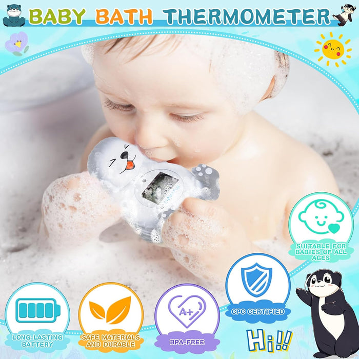 Baby Bath Thermometer, Cute Otter Floating Water Thermometer for Newborns & Infants, Safe and Accurate Room and Bathtub Temperature Monitor, Grey