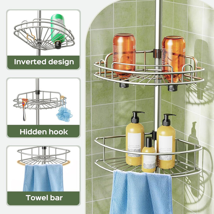 Corner Shower Caddy Tension Pole 4 Tier Rustproof Shampoo Organizer