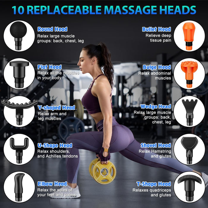 Massage Gun, Deep Tissue Back Massage for Athletes for Pain Relief, Percussion Massager with 10 Massages Heads & Silent Brushless Motor, Fathers Day Dad Gifts, Carbon