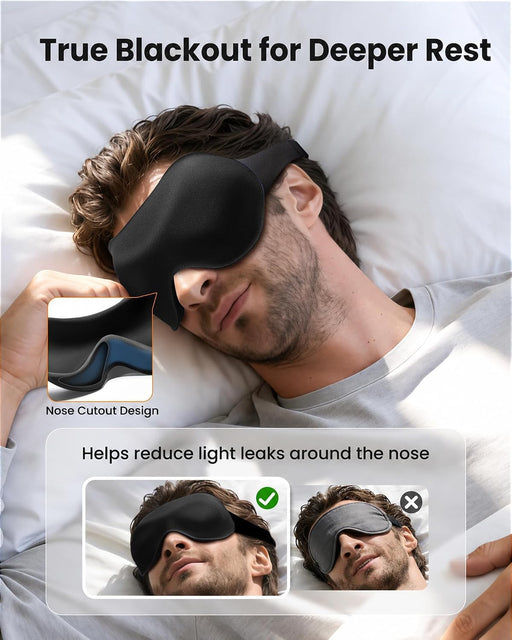 3 Pack Sleep Masks for Side Sleepers, True Blackout 3D Eye Mask for Sleeping, Zero Eye Pressure, Lash-Friendly, Adjustab
