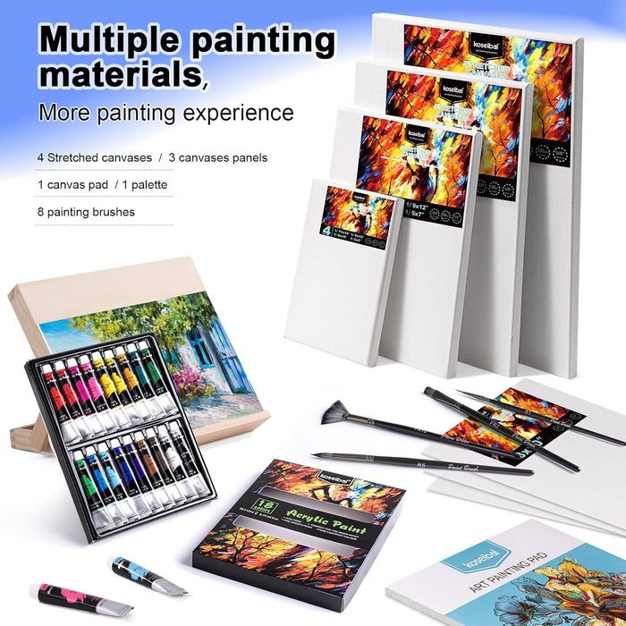 Acrylic Paint Set with Tabletop Easel and Canvas for Kids, Adults