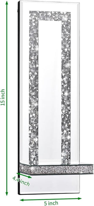 Mirrored Wall Candle Sconces Holder Set of 2, Wall Decor Living Room